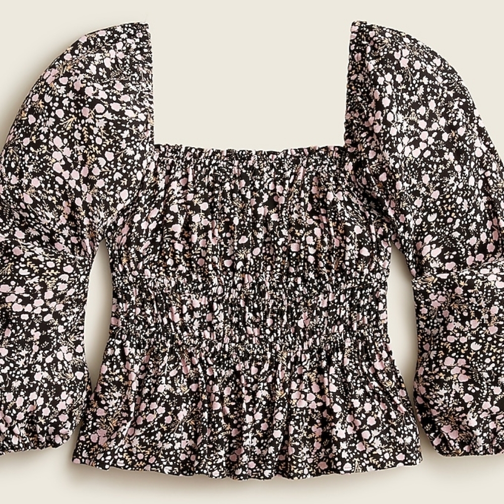 J. Crew Puff-sleeve drapey crepe top in fall garden floral Size Medium